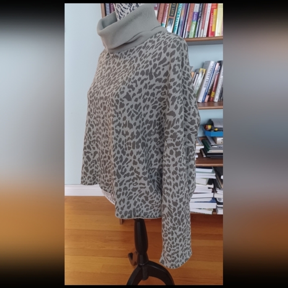 American Eagle Crop Turtle Neck Leopard Print Sweater Size Large - Picture 2 of 6
